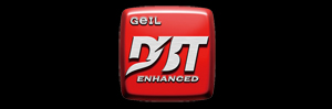 A square in solid red, with stylized texts reading as “DBT”